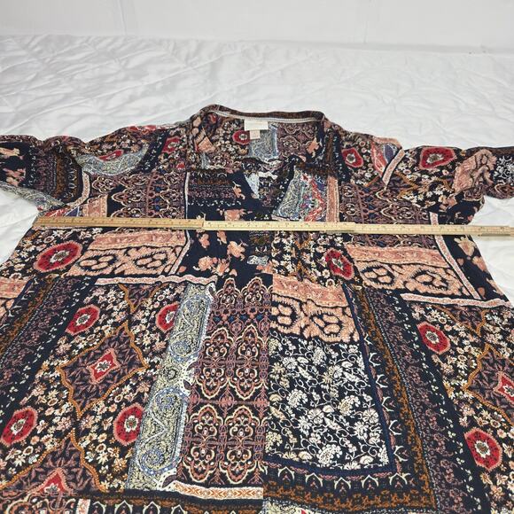 Knox Rose Boho Patchwork Floral Peasant Blouse Top Large Lightweight Flowy Chic - Picture 6 of 10